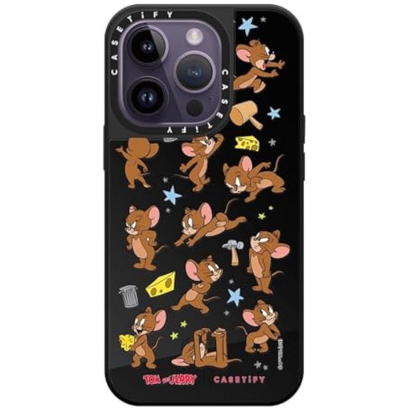 Casetify Mirror Case for iPhone 14 Pro 【Tom and Jerry Colab/Reflective / 4.9ft Drop Protection/Compatible with Magsafe】 - Jerry Pattern - Black on Black - Image 1