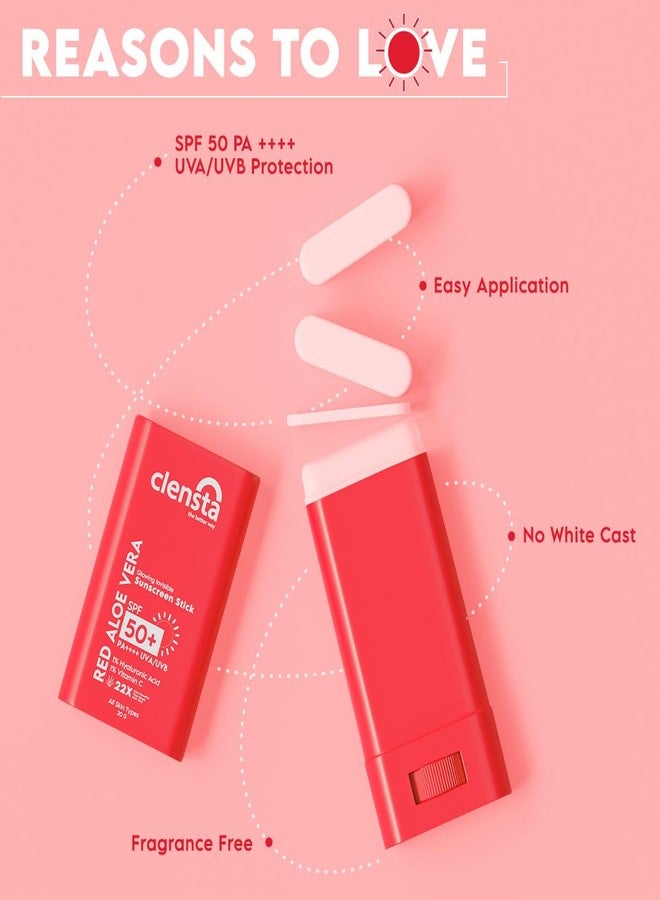 Clensta Red Aloe Vera Spf 50 Sunscreen Stick Pa++++, Uva/Uvb Rays Protection With Hyaluronic Acid & Vitamin C For Hydrating, Deep Moisturizing & Skin For Women & Men - All Skin Types, 20 Gm - Image 5