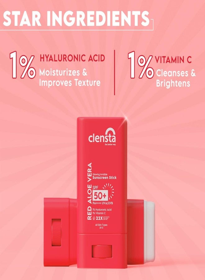 Clensta Red Aloe Vera Spf 50 Sunscreen Stick Pa++++, Uva/Uvb Rays Protection With Hyaluronic Acid & Vitamin C For Hydrating, Deep Moisturizing & Skin For Women & Men - All Skin Types, 20 Gm - Image 4
