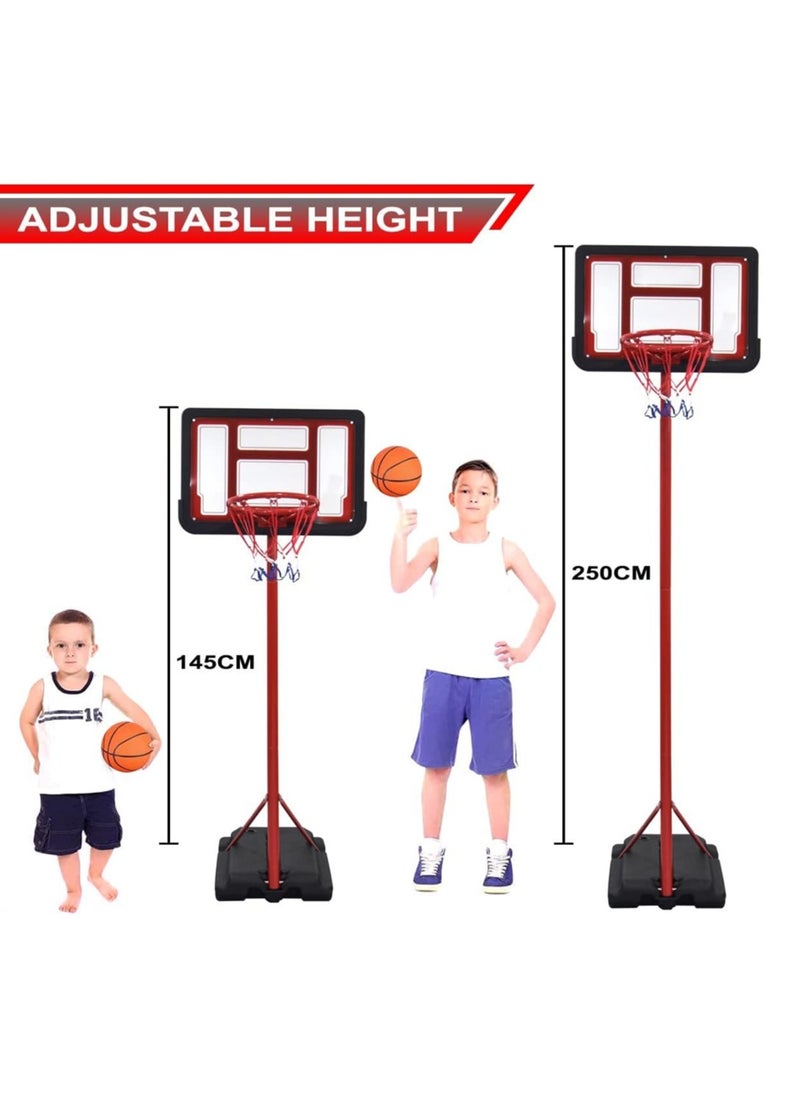 Sky Land Basketball Hoop and Stand Set, Adjustable Height 145 250 cm for Indoor/Outdoor Fun Sport Activity Game for Children EM 1869, Red  - Image 4