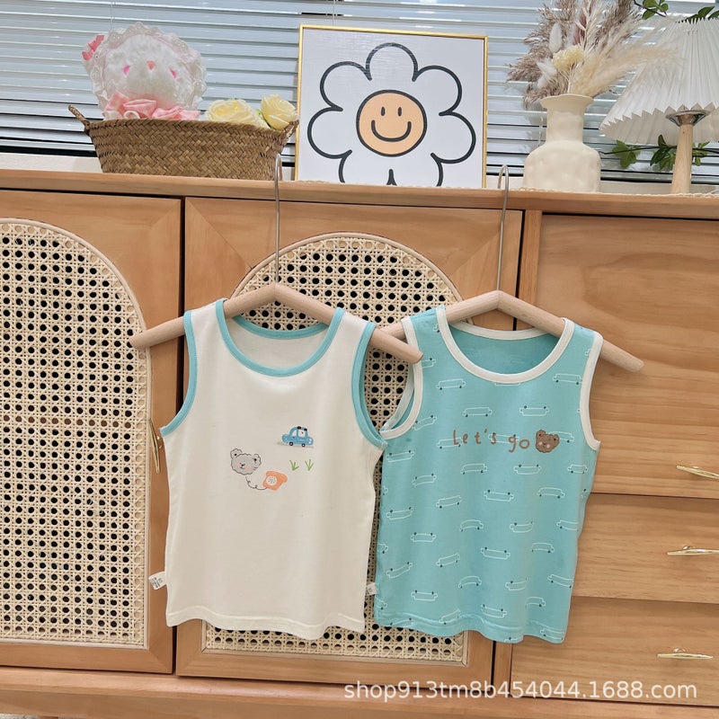 Green Bol Class A Spot Kidsren'S Combination Modal Wide Shoulder Kidsren'S Vest Cartoon Base Layer - Image 1