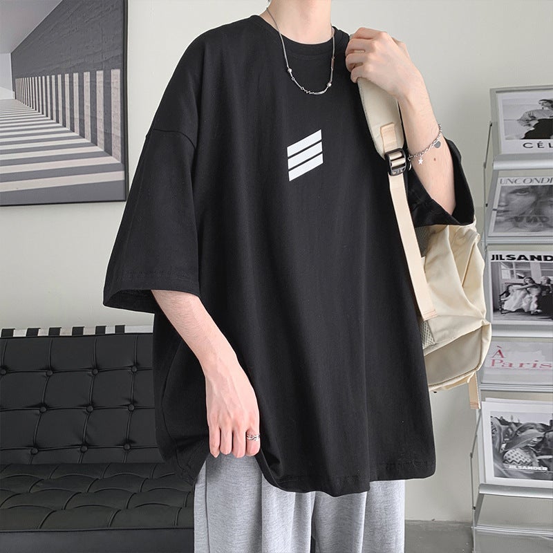 Short-Sleeved T-Shirt Men'S Trendy Brand Loose Korean Casual T-Shirt Hong Kong-Style Handsome Trendy Half-Sleeved Top - Image 2