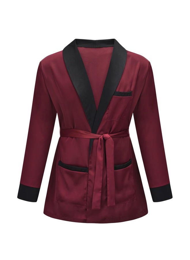 EFORLED Halloween Captain Robe, Red Jacket Silk Pants,Captain Hat and Pipe Halloween Costumes Accessories for Men,M - Image 2