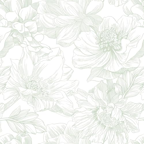 Ismoon Large Floral Peel and Stick Wallpaper Boho White and Green Contact Paper 173inx65ft Modern Wall Paper Removable Self Adhesive Vinyl Wallpaper for Bedroom Cabinet Bathroom Mural Wall Decor - Image 1