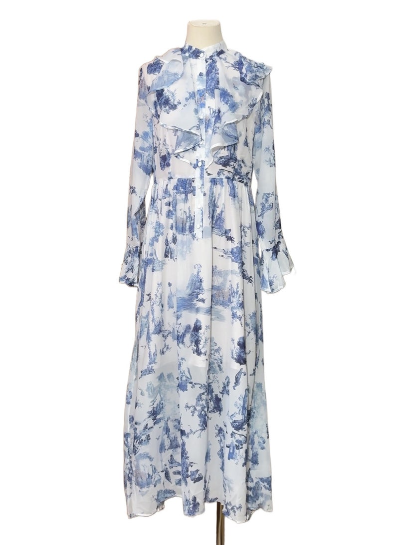 Meilun V - Neck Bell - Sleeve Maxi Dress with All - Over Print Design  - Image 3