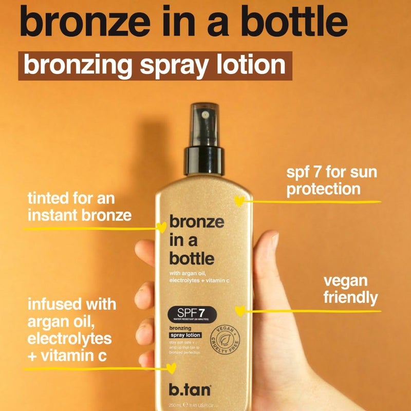 b tan ب.تان لوشن رذاذ الشمس SPF 7 | برونز في زجاجة - أفضل مكثف تان، معزز برونزي خارجي، محشو بزيت الأركان، الإلكتروليتات، وفيتامين C، علامة تجارية أسترالية، 8.45 أونصة سائلة - Image 3