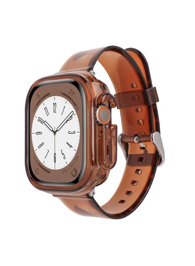 HuHa Protective Cover For Apple Watch Ultra 49mm Glacier Jelly Clear TPU Case Watch Band(Brown)