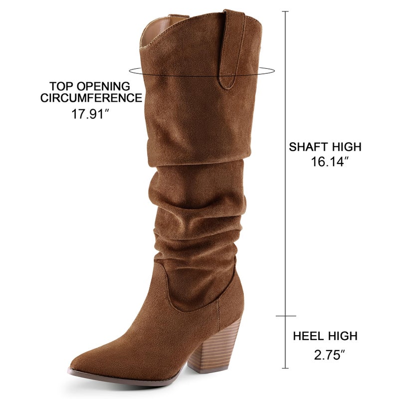 mysoft Women's Cowboy Knee-High Boots Pointed Toe Mid Chunky Heel Pull On Slouchy Boots with Zippers - Image 4