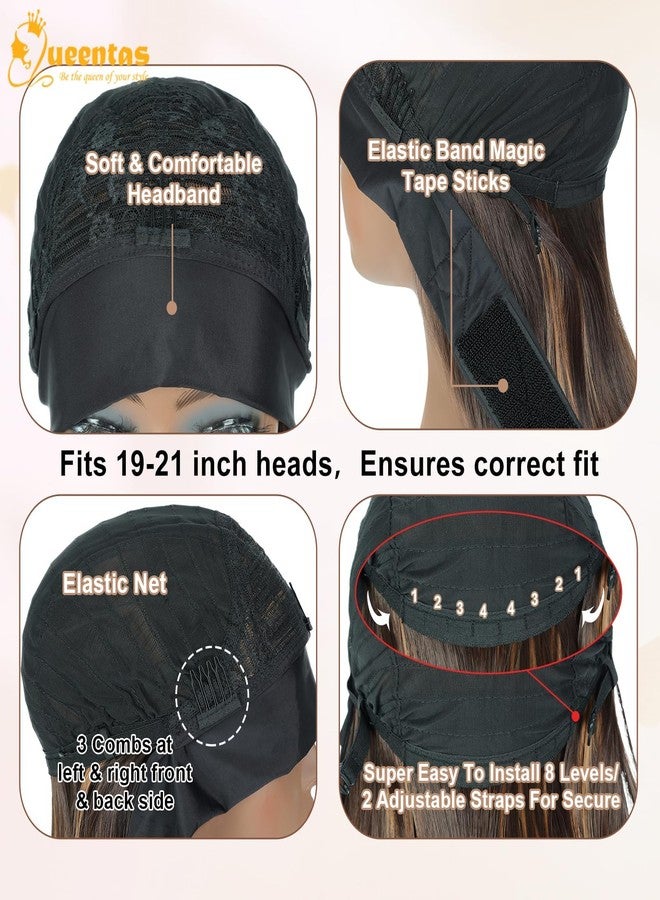 QUEENTAS 14" Straight Bob Headband Wig for Black Women, Glueless Wear and Go Synthetic Half Wig, No Lace Shoulder Length, #4/27 Brown with Honey Blonde Highlight - Image 5