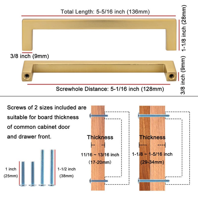 KOOFIZO Solid Square Brushed Gold Kitchen Cabinet Handles Gold Cabinet Pulls, 10 Pack 5 Inch Gold Hardware for Kitchen Cabinets Drawers Dresser Cupboard Bedroom Bathroom - Image 2