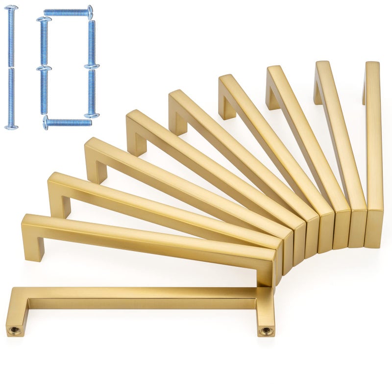 KOOFIZO Solid Square Brushed Gold Kitchen Cabinet Handles Gold Cabinet Pulls, 10 Pack 5 Inch Gold Hardware for Kitchen Cabinets Drawers Dresser Cupboard Bedroom Bathroom - Image 1