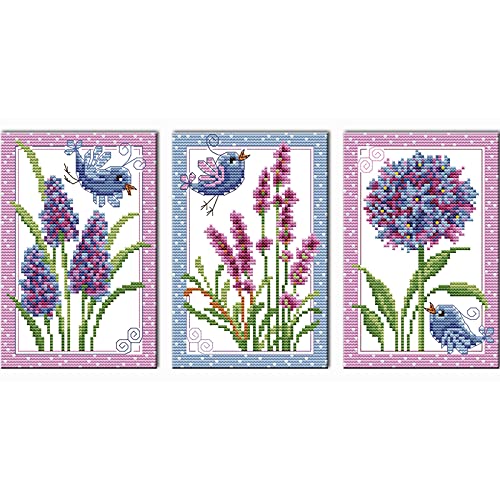 CROSSDECOR Stamped Cross Stitch Kits Full Range of Easy Patterns Embroidery Starter Kits for Adults，Printed Cross-Stitch Kits for Home Decor DIY 11CT 3 Strands-Birds and flowers，24x10.2 inch - Image 1