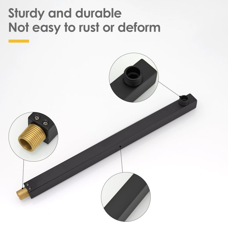 BESy 16 Inches Straight Extended Shower Arm With Flange, Rain Shower Head Extension Arms, Square Shower Rod Shower Head Extender Arm Shower Pipe Extension, Wall-Mounted Matte Black Stainless Steel - Image 4