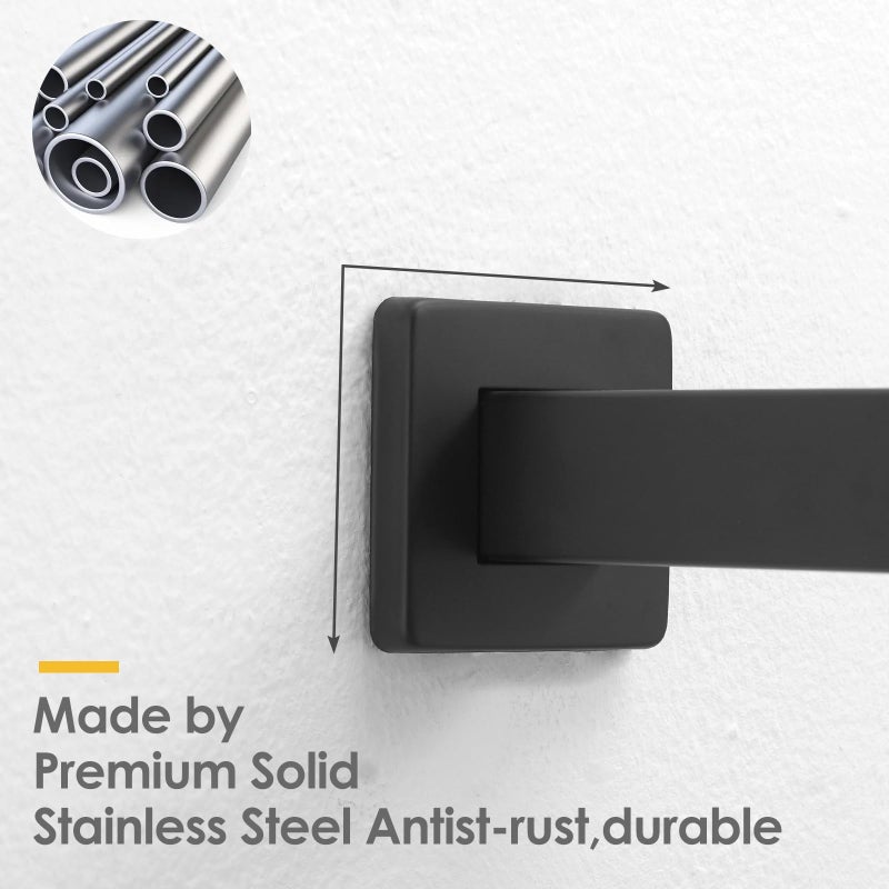 BESy 16 Inches Straight Extended Shower Arm With Flange, Rain Shower Head Extension Arms, Square Shower Rod Shower Head Extender Arm Shower Pipe Extension, Wall-Mounted Matte Black Stainless Steel - Image 3