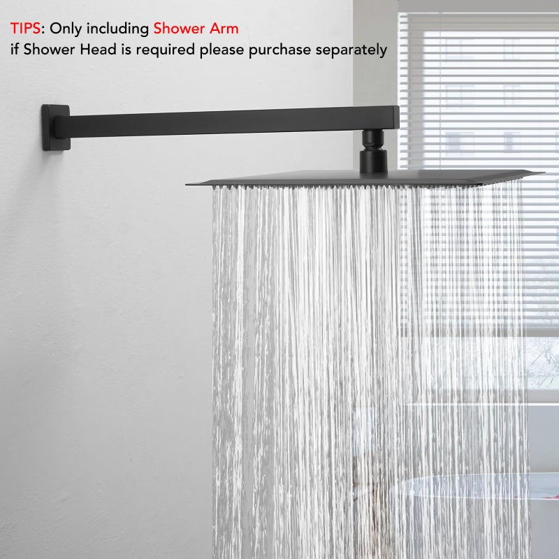 BESy 16 Inches Straight Extended Shower Arm With Flange, Rain Shower Head Extension Arms, Square Shower Rod Shower Head Extender Arm Shower Pipe Extension, Wall-Mounted Matte Black Stainless Steel - Image 2