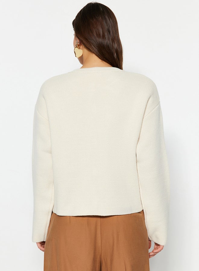 trendyol Ecru Button Detailed Jacket-Looking Knitwear Cardigan - Image 5