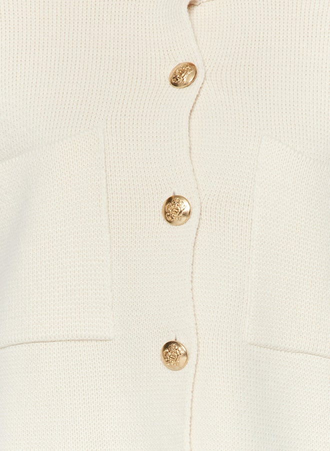 trendyol Ecru Button Detailed Jacket-Looking Knitwear Cardigan - Image 4