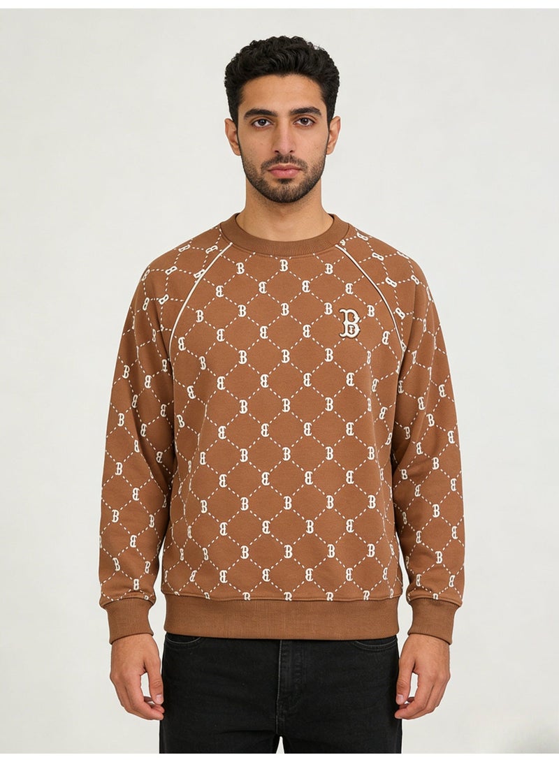 إم إل بي قميص MLB للذكور والإناث باللون البني ذي اللفة المستقيمة بطباعة شعار وتشكيلة رموز - Image 1