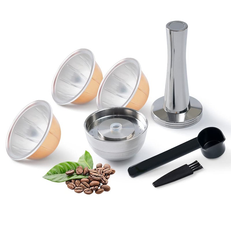 Stainless Steel Vertuo Next Reusable PodEMPTY Refillable Alumium Coffee Pods80150230ml Each 6 Pcs 1Pcs Coffee Capsule Tamper For Reusable nes presso Vertuo Next Pods