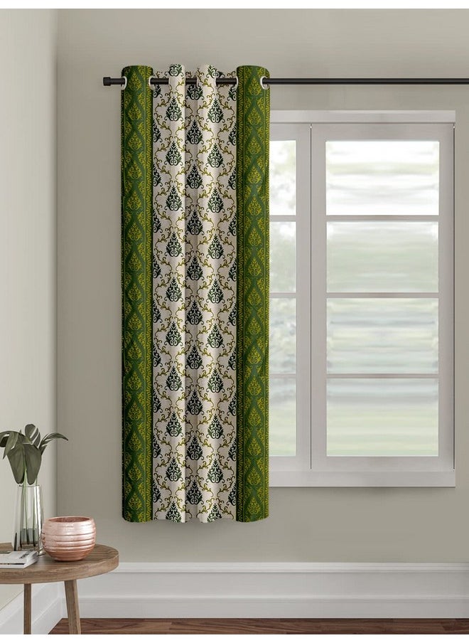 Cortina - Cortina 1 Piece Damask Design Panel Eyelet Polyester Window Curtain - 5-Feet, Green - Image 1