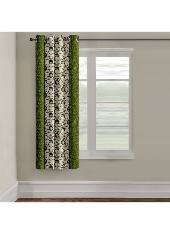 Cortina - Cortina 1 Piece Damask Design Panel Eyelet Polyester Window Curtain - 5-Feet, Green - Image 1