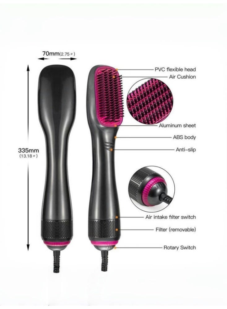 3 in 1 Professional Hair Dryer Brush - 1200 Watt Ceramic Dryer & Styler | Fast Drying & Styling Tool (Grey/Pink) - Image 3