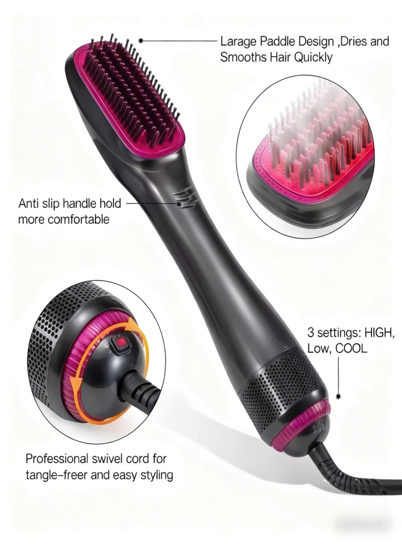 3 in 1 Professional Hair Dryer Brush - 1200 Watt Ceramic Dryer & Styler | Fast Drying & Styling Tool (Grey/Pink) - Image 4