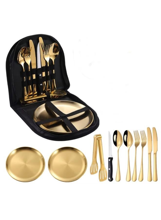 Generic Camping Cutlery Set Stainless Steel Knife Picnic Cutlery Steak Knife Fork Spoon Camping Cookware Portable Plate Camping Tableware - Image 1
