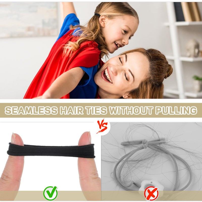 obeoby أوبي 100 قطعة أربطة شعر للشعر الكثيف، حوامل ذيل حصان مرنة من النايلون بدون seams، أربطة شعر سوداء ومرنة بكميات كبيرة للنساء والفتيات - Image 4