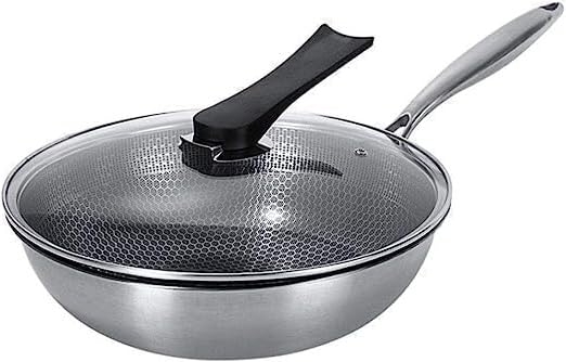 LIMPUS Triply Non Stick Wok Pan 32cm Pot with Glass Lid Stainless Steel Fry pan Honeycomb Dishwasher Oven Safe Induction Bottom Cooking Frying Pans Compatible with All Cooktops - Image 1