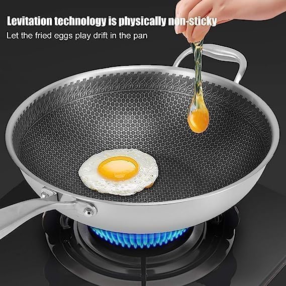 LIMPUS Triply Non Stick Wok Pan 32cm Pot with Glass Lid Stainless Steel Fry pan Honeycomb Dishwasher Oven Safe Induction Bottom Cooking Frying Pans Compatible with All Cooktops - Image 5