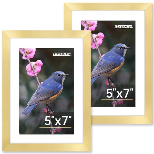 FIXSMITH 5x7 Picture Frame Set of 2, Gold Picture Frames Collage for Tabletop or Wall Display, Photo Frame with HD Plexiglass, Display Pictures 4x6 with Mat or 5x7 Without Mat - Image 1