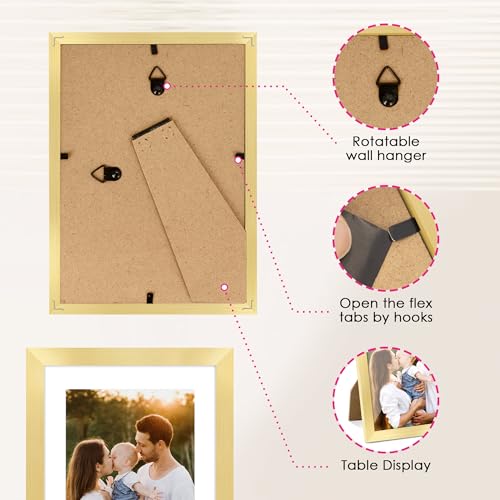 FIXSMITH 5x7 Picture Frame Set of 2, Gold Picture Frames Collage for Tabletop or Wall Display, Photo Frame with HD Plexiglass, Display Pictures 4x6 with Mat or 5x7 Without Mat - Image 5