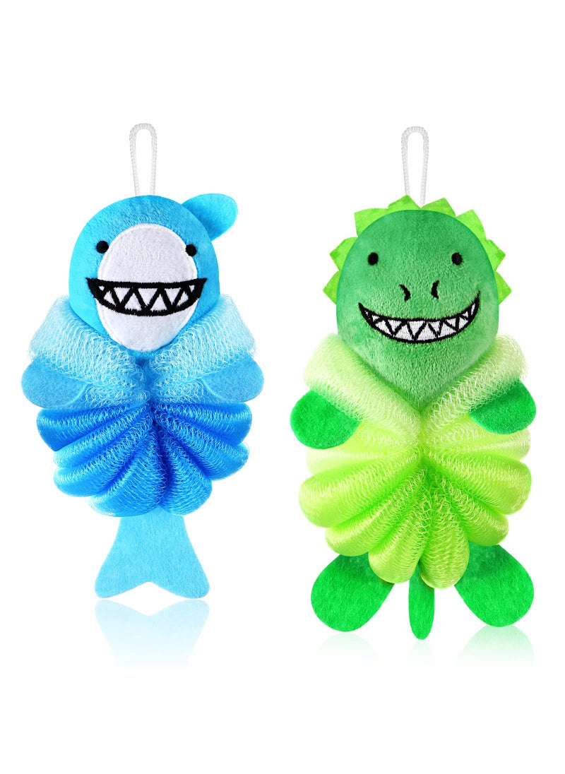 Nuenen - Nuenen 2 Pcs Bath Loofahs Kids Toddler Cute Cartoon Bath Sponges Loofah Pouf Body Scrubber Mesh Sponges for Children Shower Washing Exfoliating - Image 1