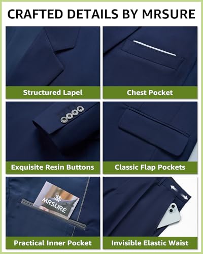MrSure Men's 3 Piece Suit Blazer, Slim Fit Tux with One Button, Jacket Vest Pants & Tie Set for Party, Wedding and Business Deep Green - Image 3