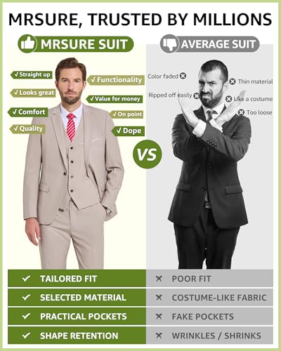 MrSure Men's 3 Piece Suit Blazer, Slim Fit Tux with One Button, Jacket Vest Pants & Tie Set for Party, Wedding and Business Deep Green - Image 5