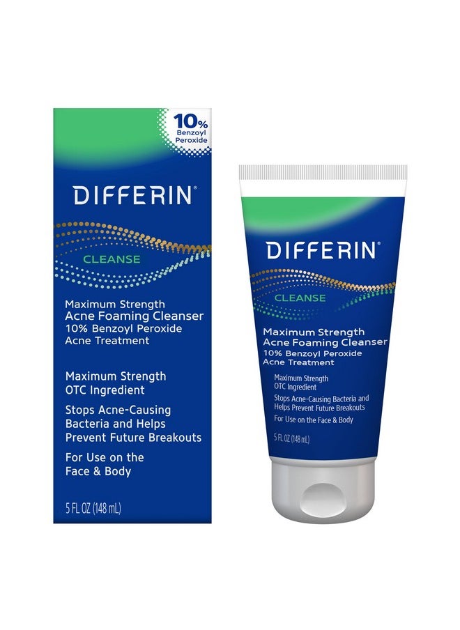 differin Differin Acne Face Wash with 10% Benzoyl Peroxide, Maximum Strength OTC Acne Foaming Cleanser, Fast Acting Acne Treatment for Face and Body, 5 oz.  - Image 1