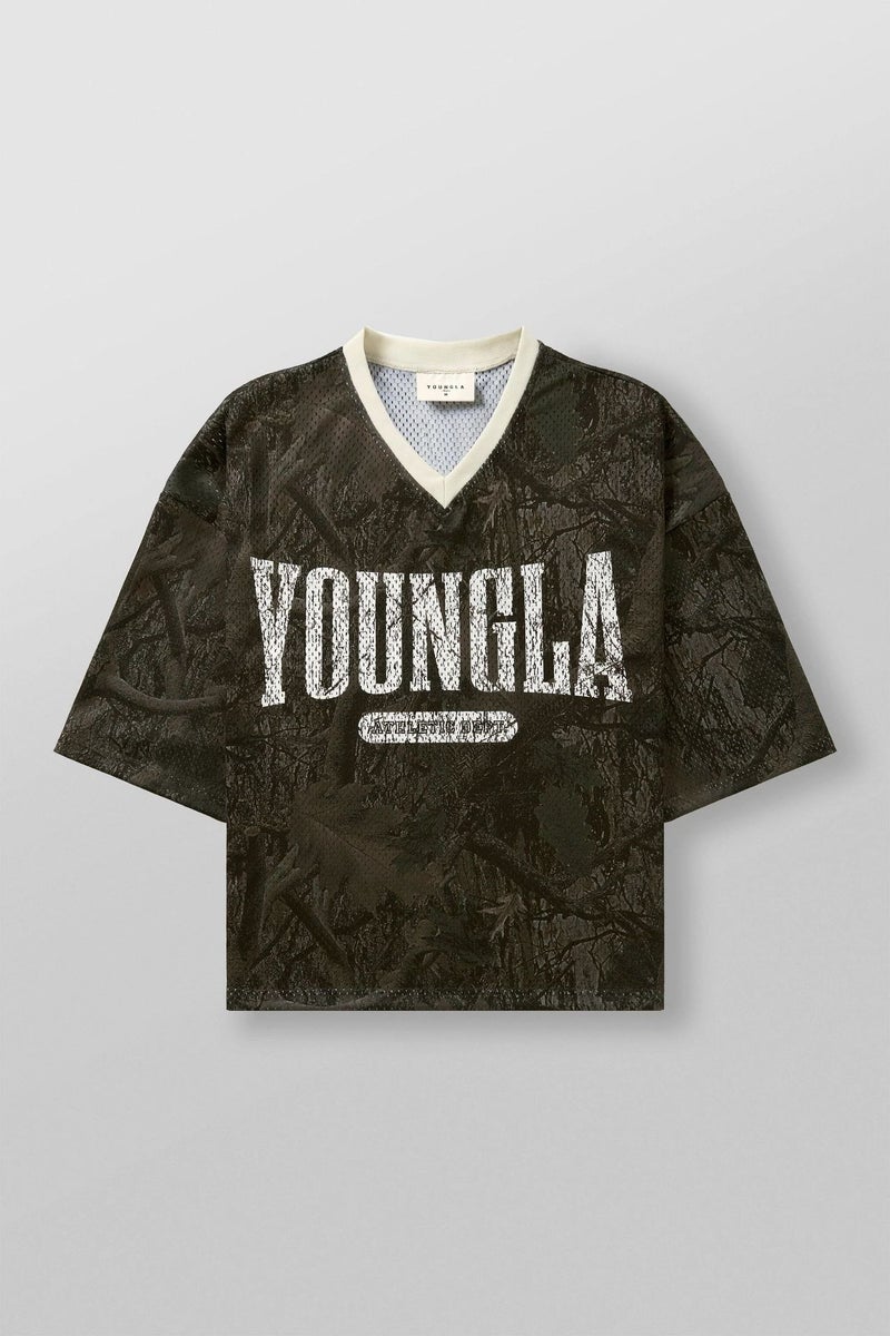 YOUNGLA American New Mens Oversized T-shirt Summer Sports Fitness Quick-drying Breathable Mesh Short-sleeved T-shirt Grey Camo 16 - Image 1