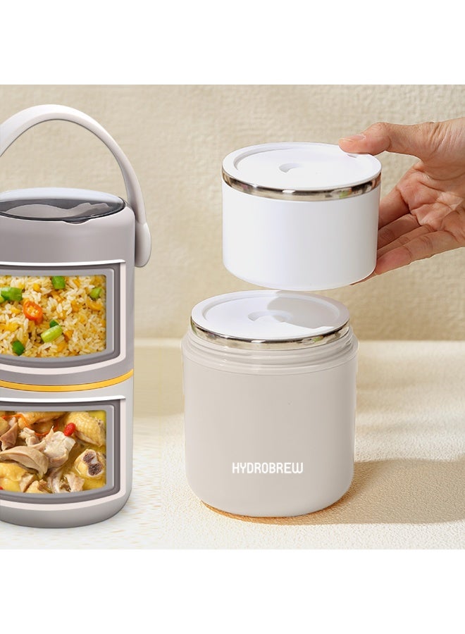 HYDROBREW Double Decker Stainless Steel Lunch Box w/ Folding Spork - Grey - Image 3