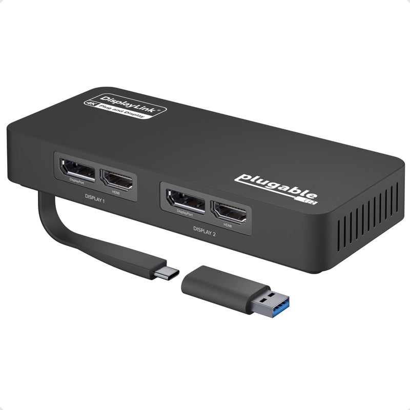 Plugable 4K DisplayPort and HDMI Dual Monitor Adapter for USB 3.0 and USB-C, Compatible with Windows - Image 1
