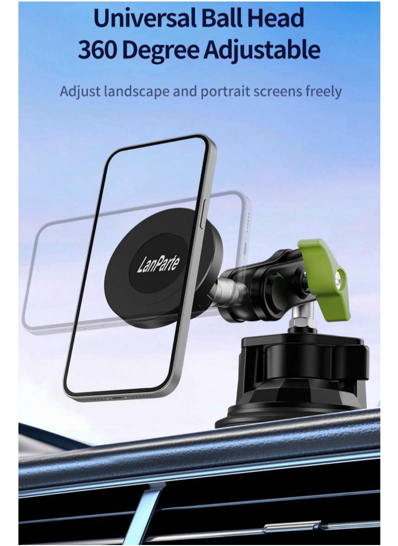 LanParte - Universal Magnetic Suction Phone Mount with Suction Cup Base, Windshield Dashboard, Vacuum Suction Phone Holder, Intelligent Magnetic Car Mount Mobile Phone Holder - Image 1