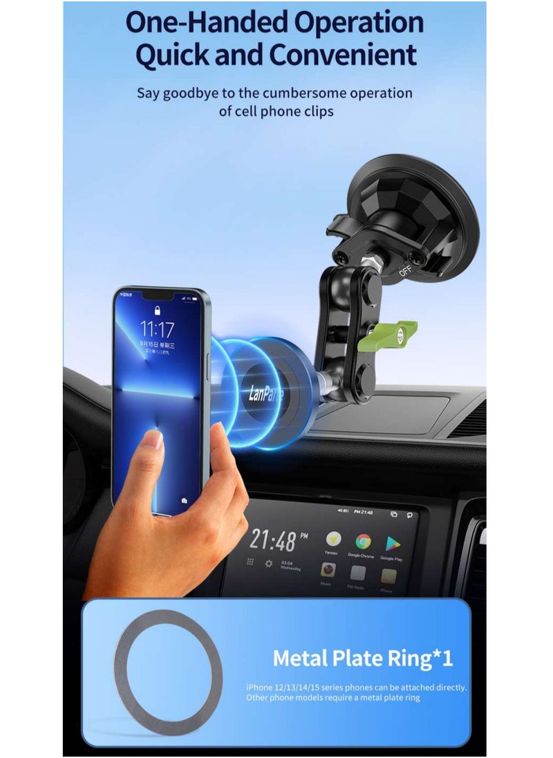 LanParte - Universal Magnetic Suction Phone Mount with Suction Cup Base, Windshield Dashboard, Vacuum Suction Phone Holder, Intelligent Magnetic Car Mount Mobile Phone Holder - Image 1
