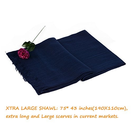 Iristide Womens Long Scarf in Solid Color, Light Weight Large Shawls Wrap for Beach Outdoor Camping Traveling Sunscreen Neckwear 75×43 inch (Navy) - Image 3
