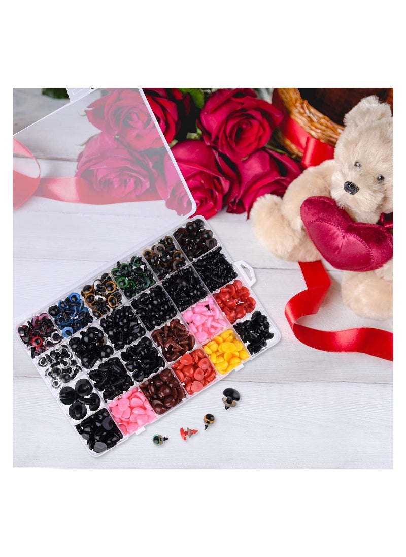KASTWAVE - Safety Eyes with Backings, 1028 Pcs Plastic Safety Eyes and Noses Kit with Washers for Doll Plush Animal Craft Making, for Soft Toy Making DIY Crafts Assorted Sizes - Image 1