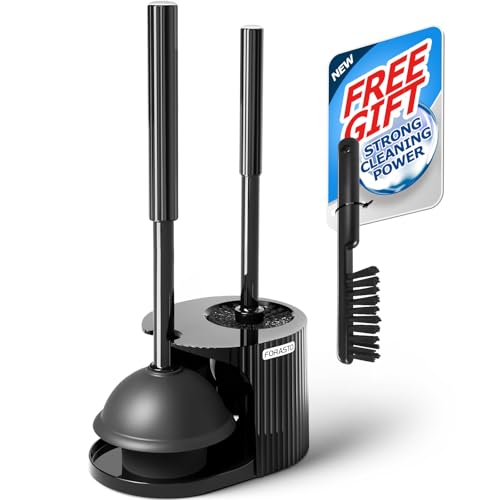 FORASTO 2 in 1 Toilet Plunger and Brush Set Toilet Bowl Cleaning Combo Groove Gap Brush Black - Image 1