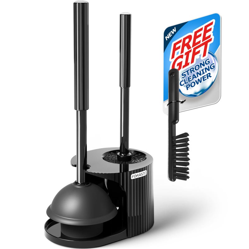 FORASTO 2 in 1 Toilet Plunger and Brush Set Toilet Bowl Cleaning Combo Groove Gap Brush Black - Image 2