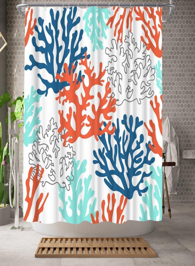 WELMECO Ocean Shower Curtain Beach Coastal Coral Shower Curtain, Bathroom Decor Polyester Fabric, 72x72inch (Blue and Orange) - Image 2