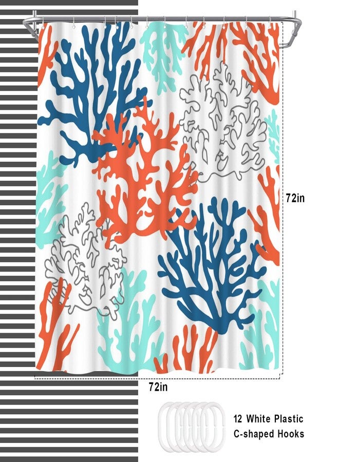 WELMECO Ocean Shower Curtain Beach Coastal Coral Shower Curtain, Bathroom Decor Polyester Fabric, 72x72inch (Blue and Orange) - Image 4