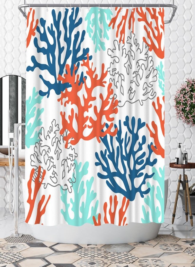 WELMECO Ocean Shower Curtain Beach Coastal Coral Shower Curtain, Bathroom Decor Polyester Fabric, 72x72inch (Blue and Orange) - Image 1