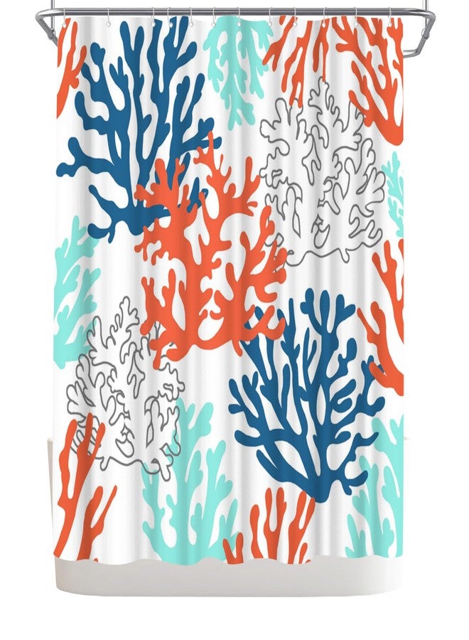 WELMECO Ocean Shower Curtain Beach Coastal Coral Shower Curtain, Bathroom Decor Polyester Fabric, 72x72inch (Blue and Orange) - Image 5